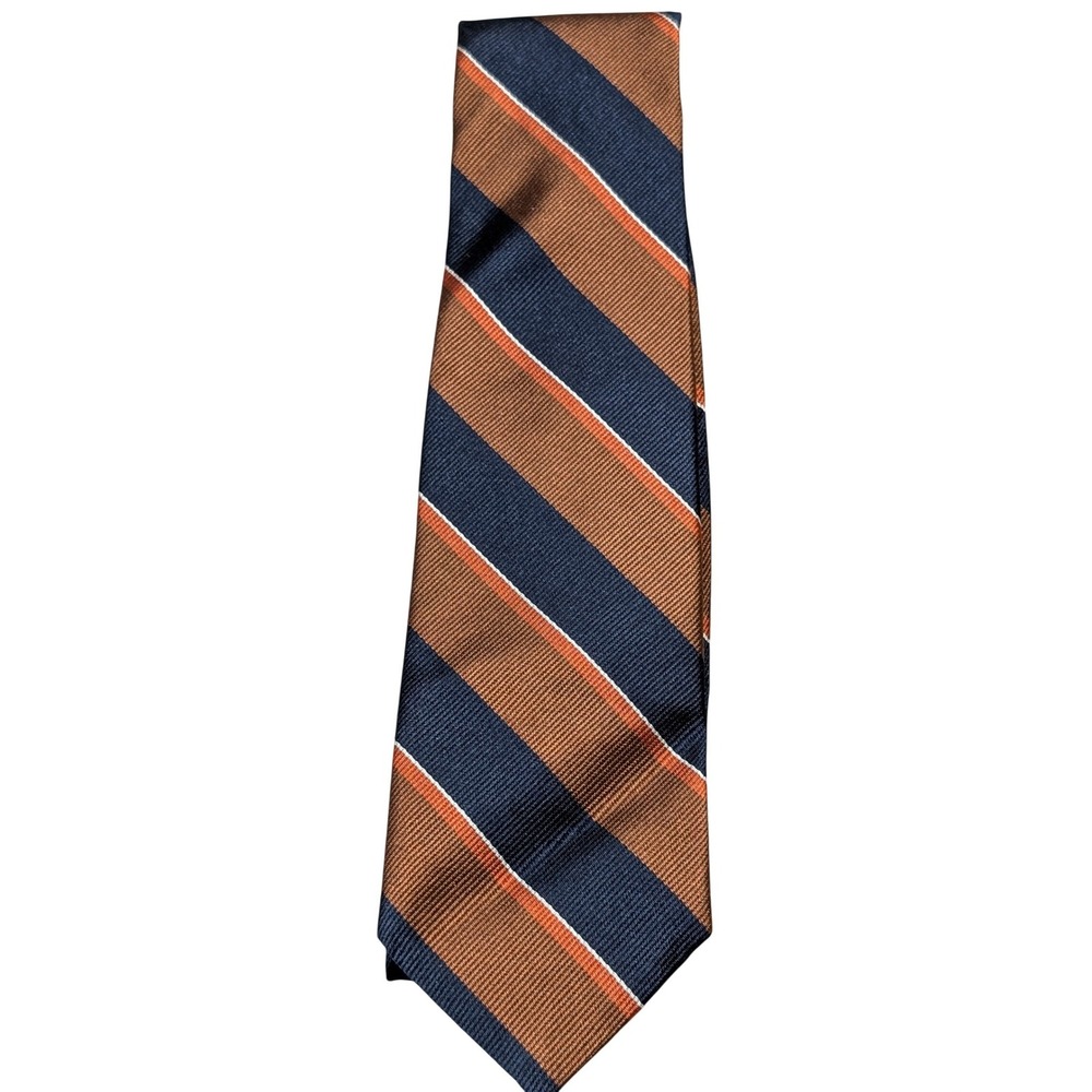 Giannelli Necktie Mens OS Navy Bronze Orange‎ Striped 100% Silk Classic RN 45590